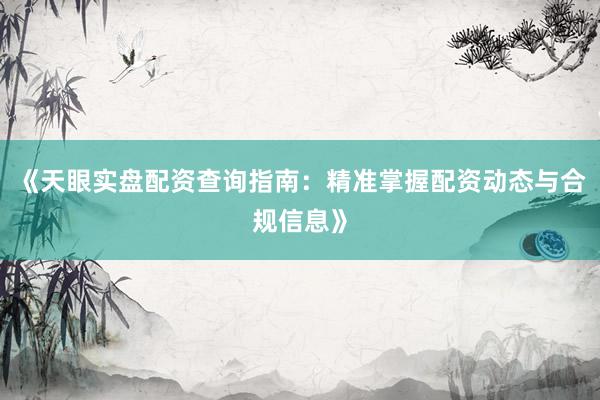《天眼实盘配资查询指南：精准掌握配资动态与合规信息》