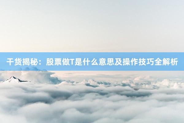 干货揭秘：股票做T是什么意思及操作技巧全解析