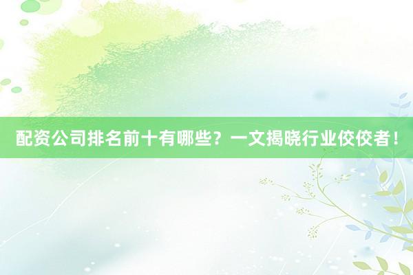 配资公司排名前十有哪些？一文揭晓行业佼佼者！
