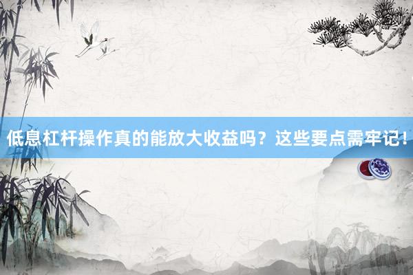低息杠杆操作真的能放大收益吗？这些要点需牢记！