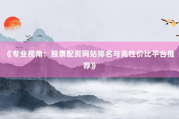 《专业视角：股票配资网站排名与高性价比平台推荐》