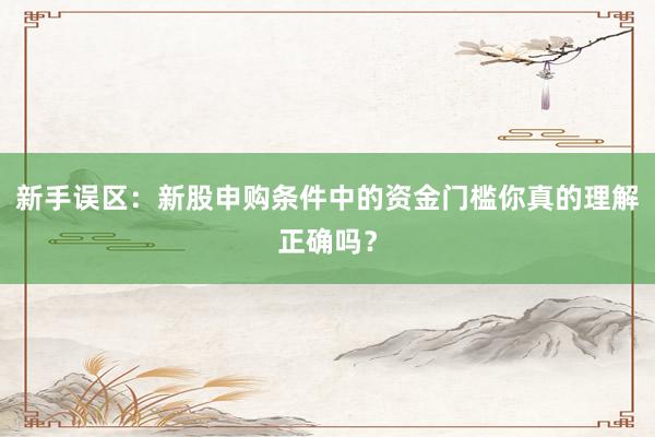 新手误区：新股申购条件中的资金门槛你真的理解正确吗？